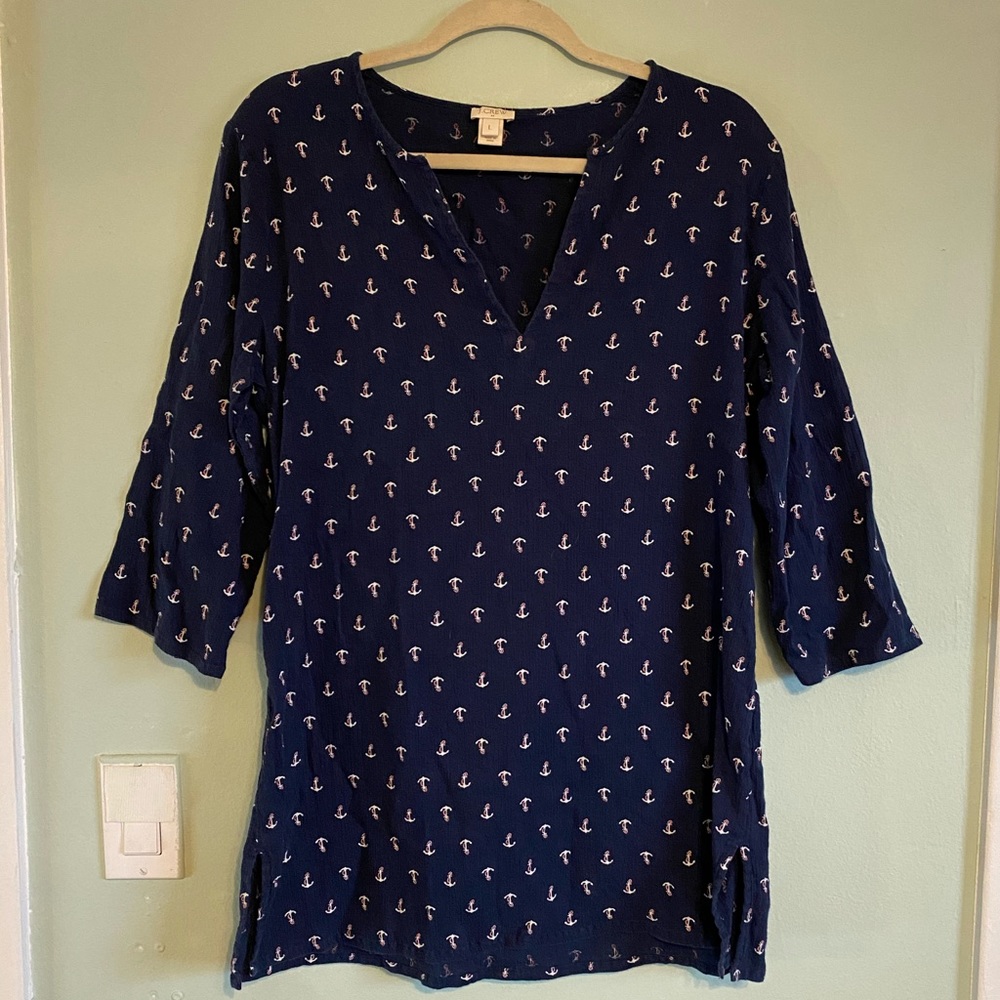 J Crew Anchor Print V Neck Top Size L